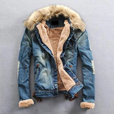 Image de No/Brand Veste en Jean Chaud épais pour Hommes, décontractée Chaude d&#039;hiver, Jean, Nouveau Manteau de Mode