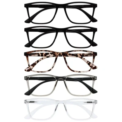 Image de OPULIZE NYX Blue Light Blocking Reading Glasses Anti Glare Computer and Gaming Eyewear 5 Pack UV Eyestrain Protection Rectangular Frame Black Brown Grey Clear Men Women + 3.00
