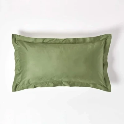 Image de HOMESCAPES Lot de 2 Taie d’Oreiller à Volant Plat 50x90 cm en 100% Coton Bio Vert Mousse 400 Fils