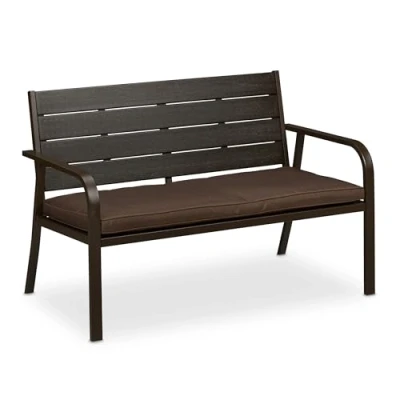 Image de Relaxdays Banc de Jardin avec Coussin, Aspect Bois, HLP: env. 78 x 118 66 cm, 2 Places, Stable, en Plastique, Marron