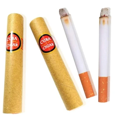 Image de 4 Pièces Fausses Cigarettes et Faux Cigare Kit, Apparence Réaliste de Fausse Cigarettes, Bouffées, Idéal pour Blagues, Comédie, Spectacles, Fêtes Déguisées