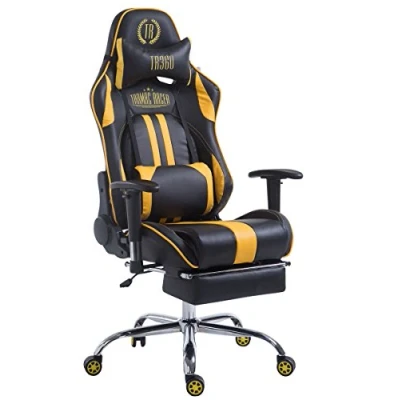 Image de Fauteuil de Bureau XL Limit en Similicuir, Chaise Travail Gaming Rembourrée Hauteur Ajustable, Couleur:Noir/Jaune, Repose Pieds:avec Pieds