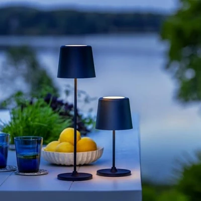 Image de Lightbox LED lampe de table pour l&#039;intérieur &amp; l&#039;extérieur 37 cm / 23 hauteur, Ø 10 noire mate avec variateur tactile mobile/sans fil/portable