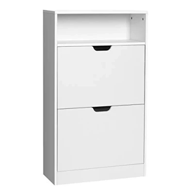 Image de VASAGLE Meuble à Chaussures 2 Portes Battantes, Étagère Chaussures, Compartiment Ouvert, Séparateur Réglable, 8 12 Paires, pour Petite Entrée, 24 x 60 102 cm, Blanc Nuage LBC040W01