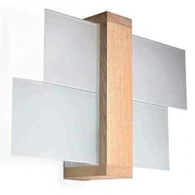 Image de Sollux LIGHTING Feniks 1 Applique Murale Boîtier en Bois Élégant + Mélange d&#039;Abat jour verre Ampoule E27 Remplaçable, x 60 W Naturel, 43x 12 30 cm
