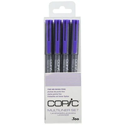 Image de Copic Multiliner Set, Lavender, 4 Fineliners en différentes épaisseurs de trait, Stylos à dessin avec une pointe fine et encre pigmentée résistante l&#039;eau
