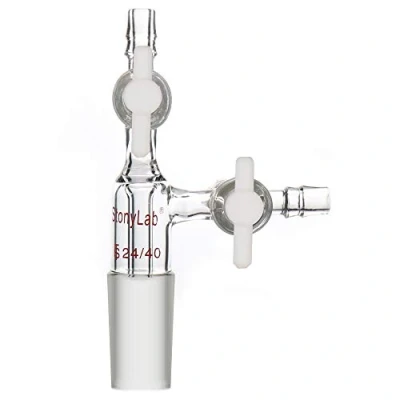 Image de stonylab Verre Adaptateur de Laboratoire, Borosilicate Transfert Décollage, Vide Adapter avec Robinet en PTFE, Joint Intérieur 24/40