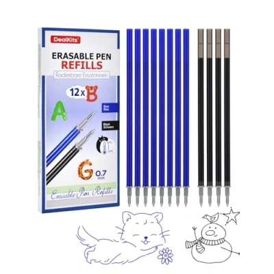Image de DealKits Lot de 12 recharges rechange, effaçables, compatibles avec Legami, 0,7 mm, pour stylos effaçables encre thermosensible, 2 couleurs (8 bleues, 4 noires)