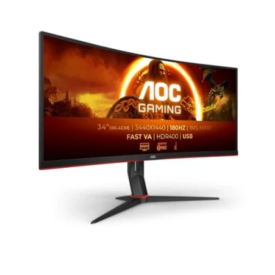 Image de AOC Gaming CU34G2XP 34 pouces WQHD Curved Monitor, 180 Hz, FreeSync Prem., HDR400 (3440x1440, 1ms GtG, HDMI, DisplayPort, USB Hub) noir rouge