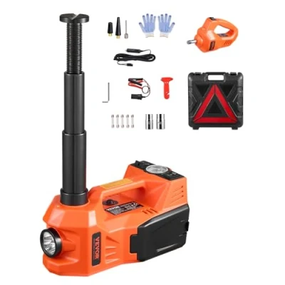 Image de VEVOR Cric Électrique pour Voitures 5 T, de Levage avec Gonfleur Intégré, Outil Démonte Pneu Portable Clé à Chocs et Lumière LED, Urgence Dépannage Routière SUV Berline