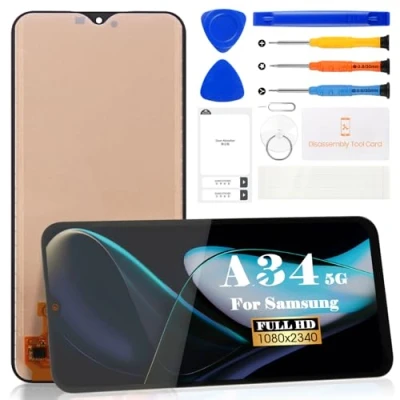 Image de SRJTEK Écran LCD TFT pour Samsung Galaxy A34 5G A346 SM A346E, A346B, A346B/DS tactile numériseur Assemblée Pièces de réparation avec outils (sans cadre, noir)