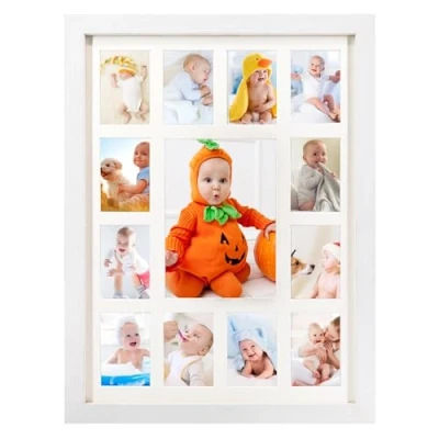 Image de GMFrames Cadre photo de 12 mois pour bébé Collage blanc avec passe partout Affiche une x 17 cm et douze photos 6,3 8,9