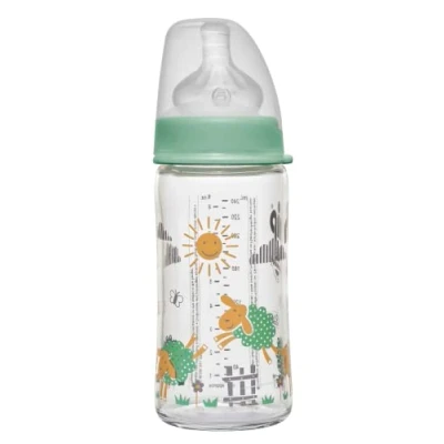 Image de NIP biberon à col large avec tétine anti colique : pour bébé système ACTIFLEX, fabriqué en Allemagne, sans BPA, verre, taille unique, trou d&#039;aspiration M, débit moyen, 240 ml, garçon