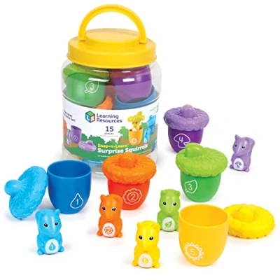 Image de Learning Resources Écureuils surprise Snap n Learn, jouets petite enfance, éducatifs et d’apprentissage, pour bébés jeunes enfants, 15 pièces, à partir de 18 mois
