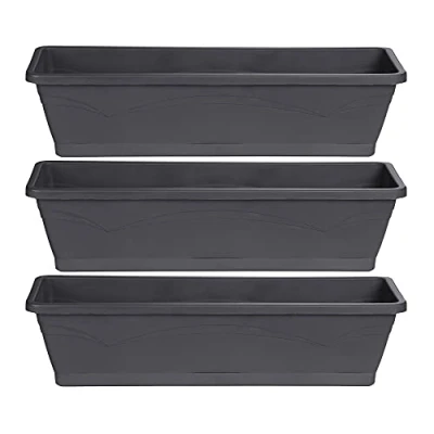 Image de Ondis24 Roma Lot de 3 jardinières balcon 6 l chacun avec stockage d&#039;eau/soucoupe 50 x 15 12 cm (anthracite)