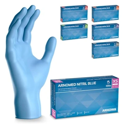 Image de ARNOMED gants nitrile taille XS, gant bleu, 100 pièces/boîte, jetable non poudrés &amp; sans latex, de cuisine et mecanique jetables, en jetables S, M, L, XL XXL