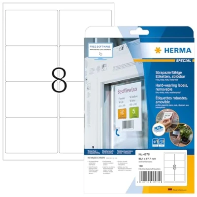 Image de Herma 4575 résistante aux intempéries d&#039;écran Étiquettes (A4, 99,1 x 67 mm résidus Mat Résistant 160 pièces), blanc