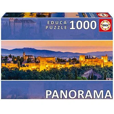 Image de Educa L&#039;Alhambra, Grenade 1000 pièces Puzzle au Format panoramique. Mesure : 96 x 34 cm. Comprend Fix Tail pour l&#039;accrocher Une Fois terminé. +14 Ans (19576)
