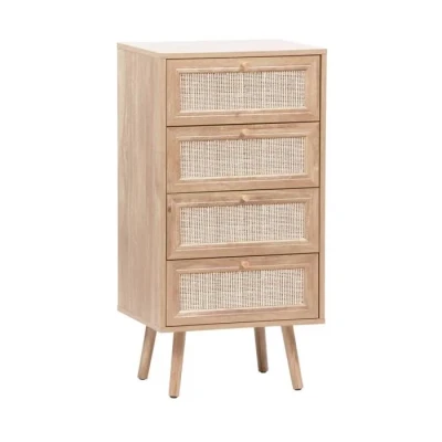 Image de sweeek Commode chiffonnier 4 tiroirs Effet Bois et cannage