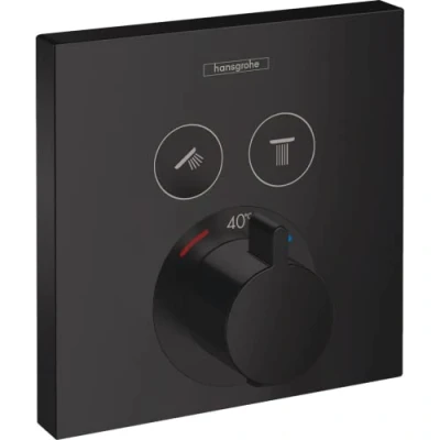 Image de hansgrohe ShowerSelect Mitigeur thermostatique, Robinet encastré avec arrêt de sécurité (SafetyStop) à 40C, Thermostat carré, 2 sorties, Noir Mat