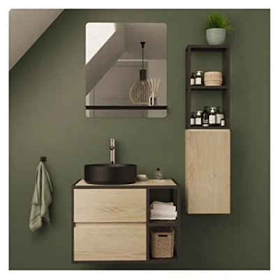 Image de Meuble de Salle Bain 70 cm EDISSON avec Colonne, Miroir et Vasque