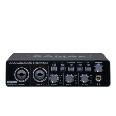 Image de BOMGE Interface audio USB U202 avec préamplificateur micro ports XLR/TSR/TS, 48 V, résolution 32 bits/192 kHz pour enregistrement par ordinateur, streaming, podcast
