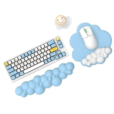 Image de MAMBASNAKE Cloud Tapis de souris et support repose poignet pour clavier avec sous verre, confortable coussin en mousse à mémoire forme base antidérapante, ergonomique