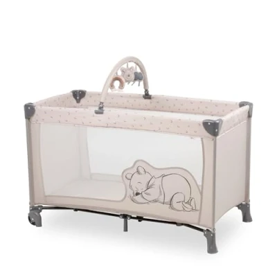 Image de hauck Lit Parapluie Dream N Play Go 120x60 cm avec Mobile Peluches Léger, Pliage Compact, roulettes, Sac de Transport Inclus Pooh Rainbow Beige