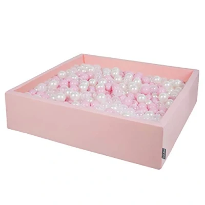 Image de KiddyMoon Piscine À Balles pour Bébé Carré 120X30cm/600 7Cm Grande Fosses Boules Jouet Enfant, Rose:Rose Poudré Perle Transparent