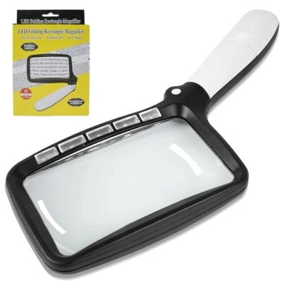 Image de Kolamom Loupe de Lecture avec 5 Lumières LED, pour Seniors Pliable 2 Modes, Dimmable, 3X Grossissante à Main Artisanat, Timbres, Antiquités