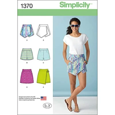 Image de Simplicity Patron de Couture 1370 : Short, Jupe Short et pour Femme, Taille Papier, Blanc, P5 (40 42 44 46 48)