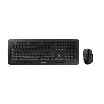 Image de CHERRY DW 5100, ensemble clavier et souris sans fil, Disposition pan nordique (QWERTY), Connexion radio 2,4 GHz, alimenté par batterie, ergonomique 6 boutons, Noir