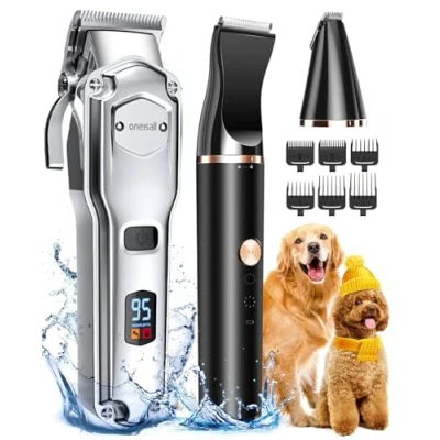 Image de oneisall Tondeuses pour chiens et Tondeuse pattes de Chien 2 en 1, IPX7 imperméable à faible bruit sans fil Professionnelle Poil Long Epais