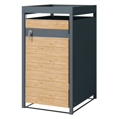 Image de ML Design Box pour 1 Poubelle avec Toit Végétal, jusqu&#039;à 240L, 68x80x124 cm, en Acier, Anthracite/Aspect Mélèze, Résistant aux Intempéries, Habillage de Verrouillable, Conteneur Abri Hangar