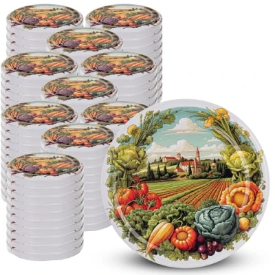 Image de Kadax Lot de 100 couvercles à visser Diamètre : 82 mm En métal Avec 6 dents d&#039;encliquetage Couvercle rechange pour les bocaux conserve Motif champ légumes