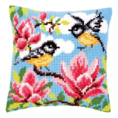 Image de Vervaco Kit coussin au point de croix Mésanges &amp; magnolia Multicolore ,