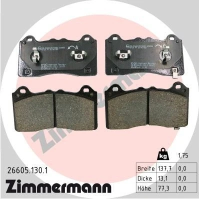 Image de ZIMMERMANN 26605.130.1 Jeu de plaquettes frein avec indicateur d&#039;usure FORD: Focus Mk4 3/5 portes, Turnier, FORD USA: Mustang Mach E