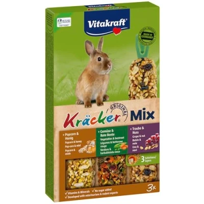 Image de VITAKRAFT Kräcker Friandise pour Lapin Nain Alimentation Complémentaire Assortiment de Délicieux Kräckers Popcorn Miel, Légumes Betteraves, Raisin et Noix Boîtes 3 Baguettes 160g