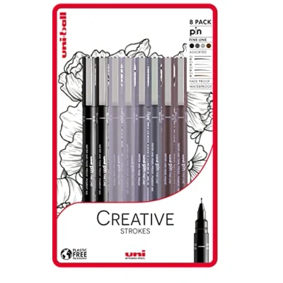 Image de uni ball PIN Lot de 8 stylos à pointe fine noire fine, encre résistante l&#039;eau et la décoloration, idéal pour architectes, croquis, scrapbooking, contour, art, dessin technique, qualité