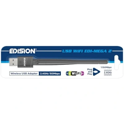 Image de EDISION Adaptateur WiFi USB EDI Mega 2, dongle MTK7601, 150 Mbps, 2.4GHz, Antenne inclinable, Compatible avec Picco T265 Pro HD, Ping T2/C, Proton S2 Plus, Piccollino, Piccollo, Windows &amp; Linux