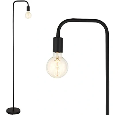 Image de BBHome Lampadaire rétro incurvé en métal minimaliste avec interrupteur à pied pour chambre coucher, salon, lecture, bureau I 165 cm E27 (noir)