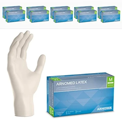 Image de ARNOMED gants latex jetables M, blanc, 1000 pièces chirurgicaux non poudrés (10 boîtes), à usage unique, en latex, gant disponibles tailles XS, S, L &amp; XL