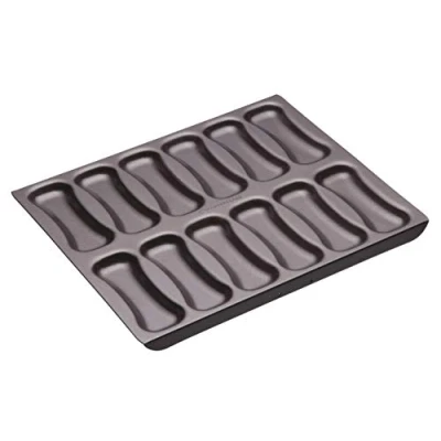 Image de MasterClass Moule à Gâteau, Plaque de Cuisson pour 12 Éclairs, Antiadhésif en Acier au Carbone, Gris, 31 x 25,5 cm