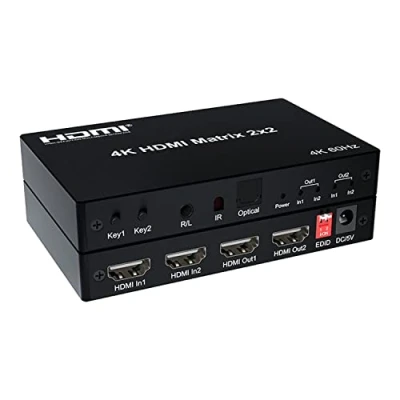 Image de Matrice HDMI 4K 2 x 2, commutateur matriciel 60 Hz entrées sorties avec EDID optique pour Dolby PC PS4 vers moniteur TV
