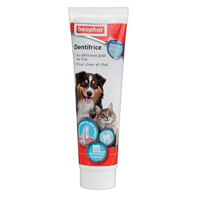Image de BEAPHAR Dentifrice haleine fraîche pour chien et chat Très appétant Sans rinçage Élimine la plaque dentaire Empêche formation de tartre Combat mauvaise Tube 100 g