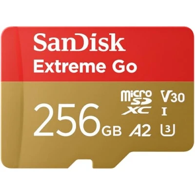 Image de SanDisk 256Go Extreme Go Carte MicroSDXC + adaptateur SD (Pour Android Smartphone, Tablette, Action Cams, Drones, UHS I, jusqu&#039;à 200 MB/s, 5K, 4K UHD, Rescue Pro Deluxe, V30, Class 10, U3) pour Amazon