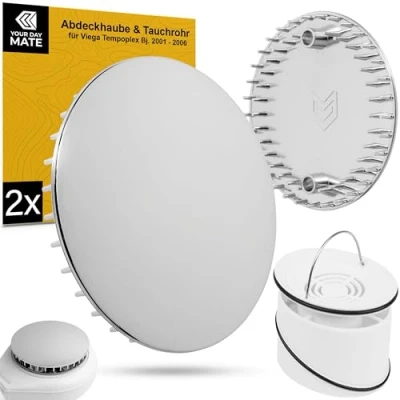 Image de couvercle et tube plongeur Set pour écoulement de douche, Ø 112 mm, compatible avec la garniture d&#039;écoulement Viega Tempoplex à partir l&#039;année fabrication 2001 2006, ABS chromé