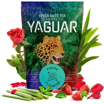 Image de Yerba Mate Yaguar Fiesta Maté Vert Fraise 500 g
