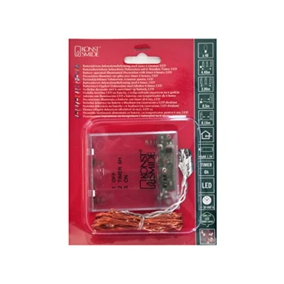 Image de Konstsmide 1461 880 Câble Micro LED avec Fil Nu/intérieur Fonctionne Piles AA 1,5 V Minuteur en Option 6h / 40 diodes Blanches ambré/Fil doré