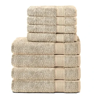 Image de Komfortec Lot de 8 Serviettes 100% Coton, 4 Bain 70 x 140 cm et Toilette 50 100 cm, éponge Douce, Grande Taille, Anthracite/Bleu Clair